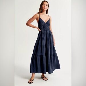 Abercrombie & Fitch Navy Tiered Spaghetti-Strap Maxi Dress